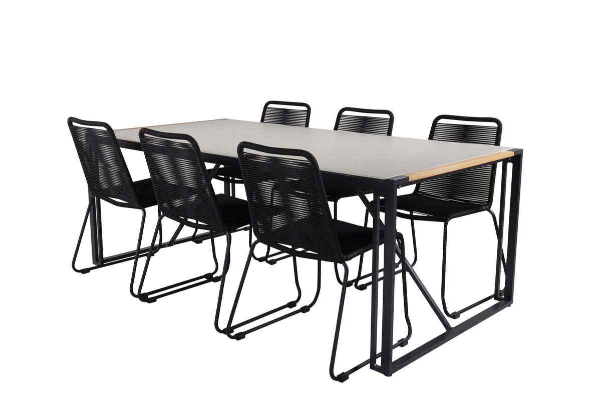 Lindos & Texas Spisestole Sort + Spisebord 200x100