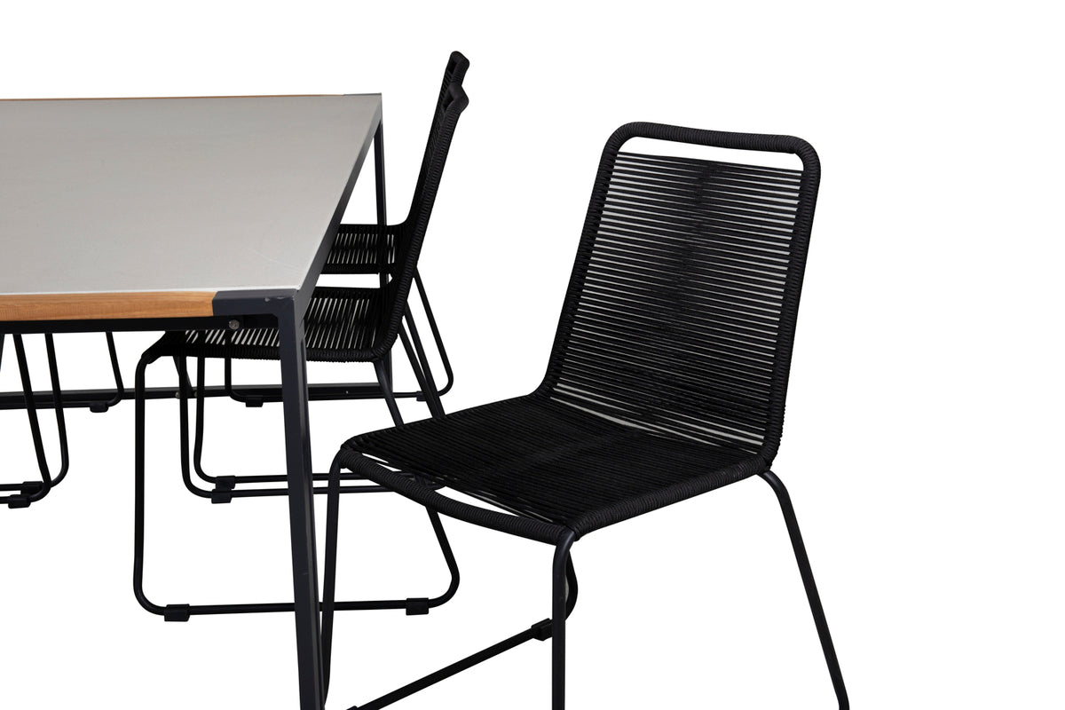 Lindos & Texas Spisestole Sort + Spisebord 200x100