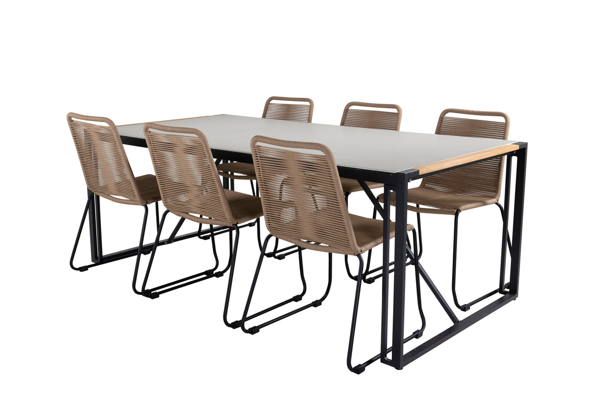 Lindos & Texas Spisestole Brun + Spisebord 200x100