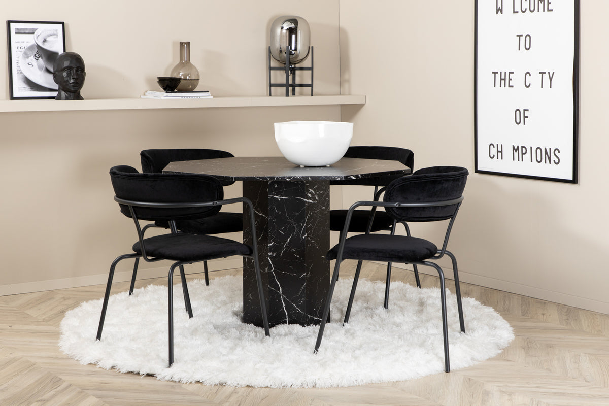 Arrow & Marbs spisebordsstol 2-pak sort + rundt spisebord ⌀110 sort