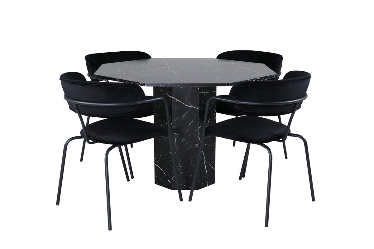 Arrow & Marbs spisebordsstol 2-pak sort + rundt spisebord ⌀110 sort