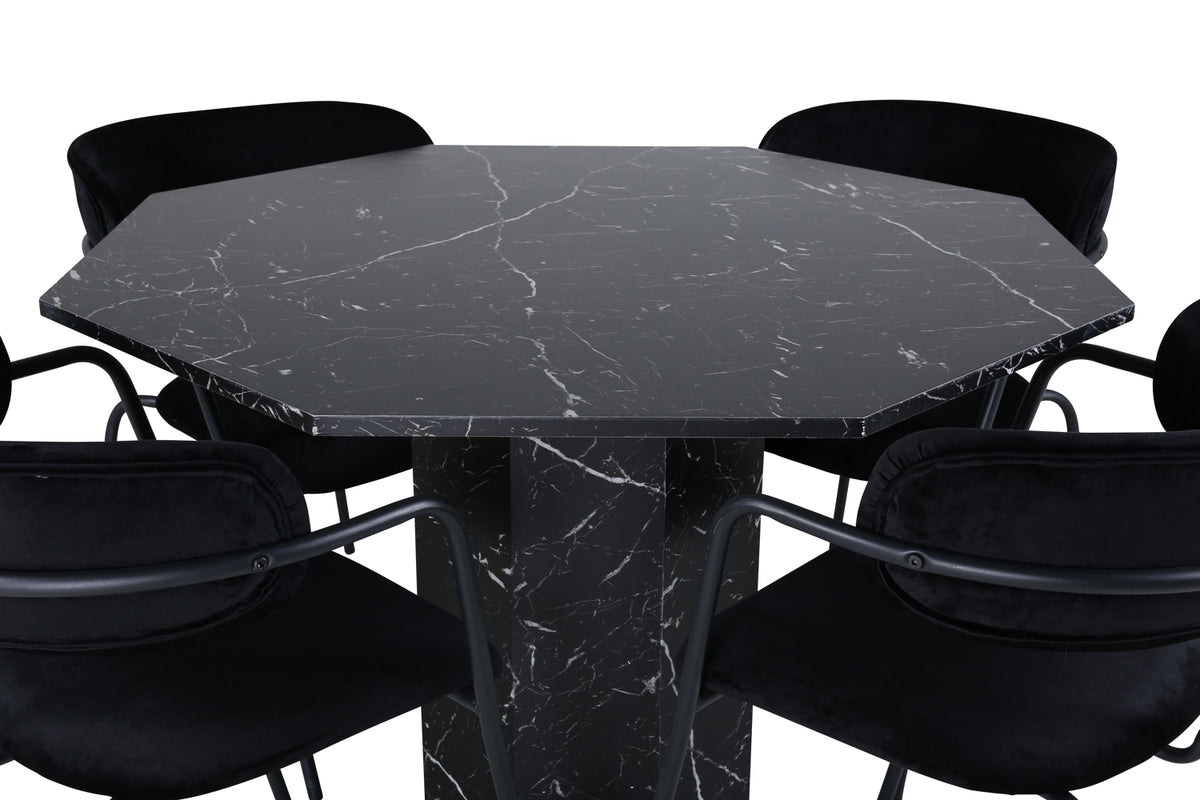 Arrow & Marbs spisebordsstol 2-pak sort + rundt spisebord ⌀110 sort