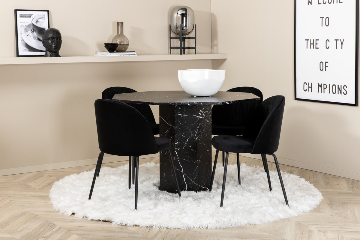 Wrinkles & Marbs spisebordsstol 2-pak sort + rundt spisebord ⌀110 sort