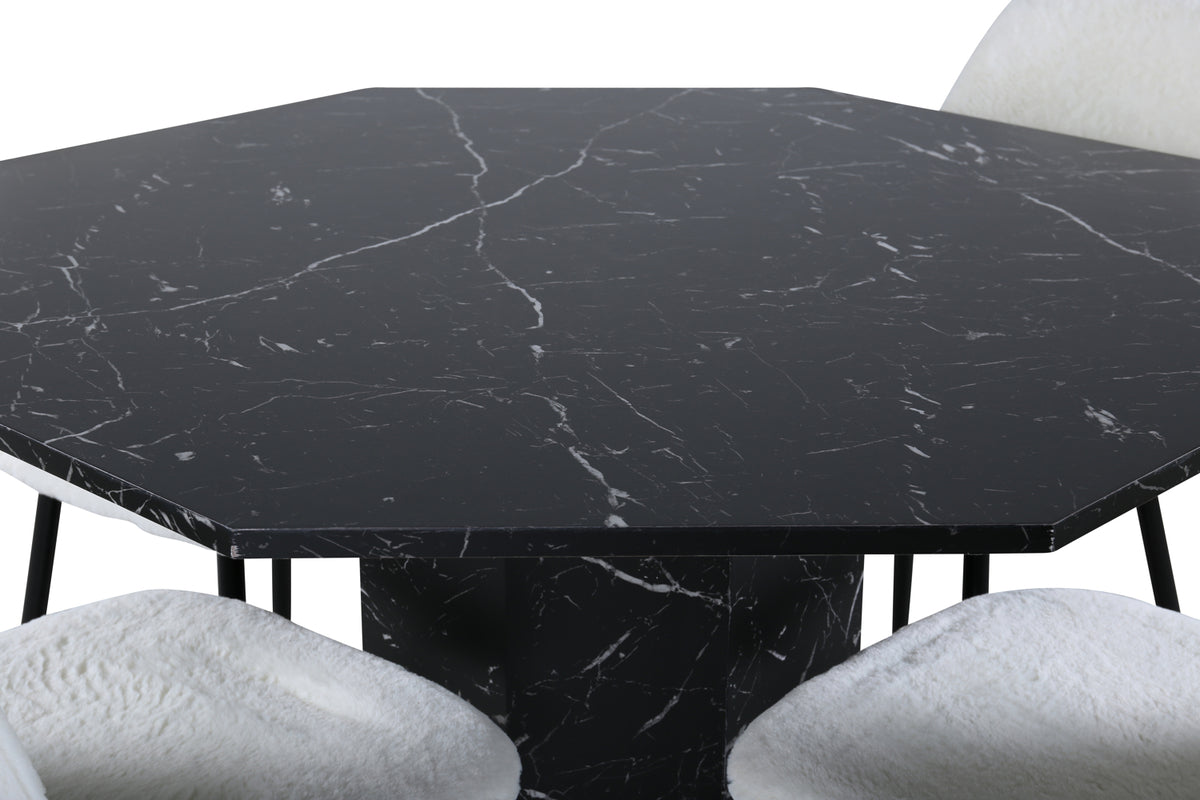 Marbs & Polar rundt spisebord ⌀110 sort + spisebordsstol 2-pak hvid