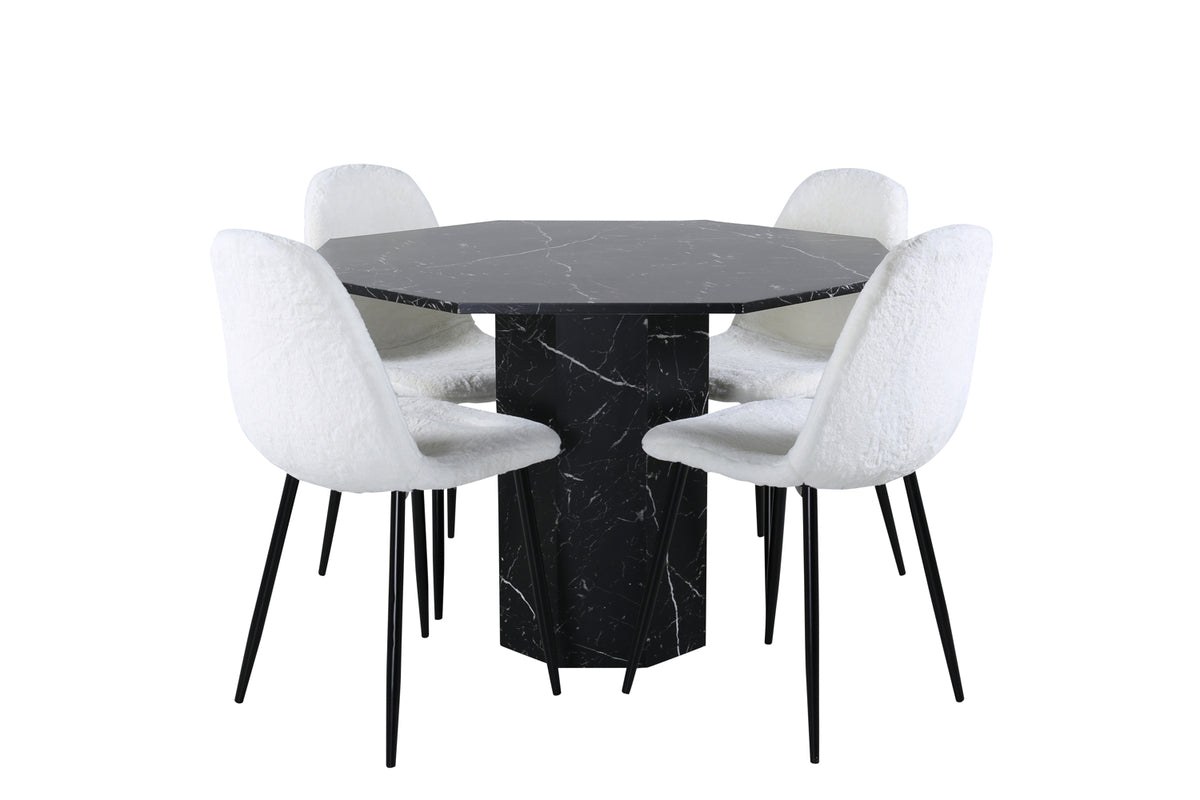 Marbs & Polar rundt spisebord ⌀110 sort + spisebordsstol 2-pak hvid