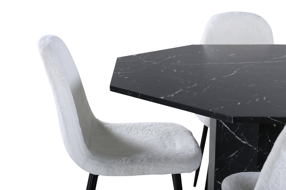 Marbs & Polar rundt spisebord ⌀110 sort + spisebordsstol 2-pak hvid