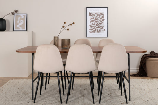 Uno & Polar Rektangulært Spisebord 200 x 90 Natur + Spisebordsstol 2-pak Beige