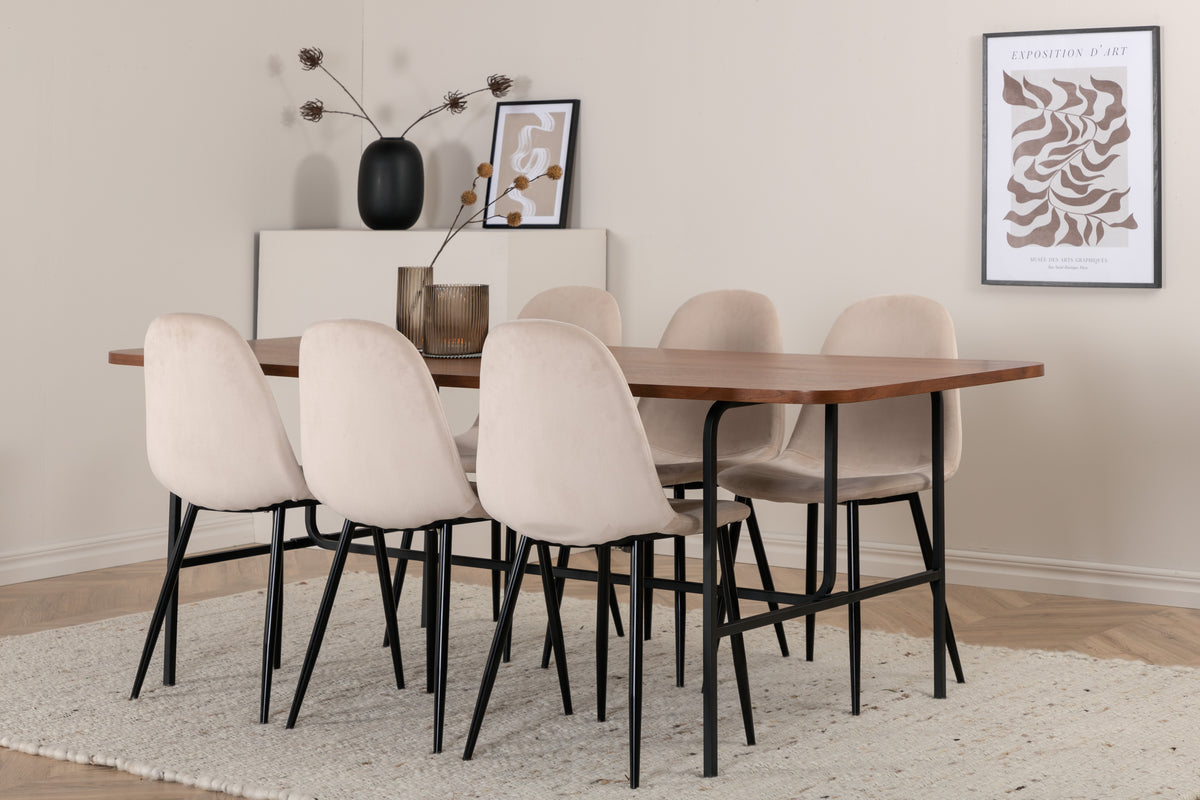 Uno & Polar Rektangulært Spisebord 200 x 90 Natur + Spisebordsstol 2-pak Beige