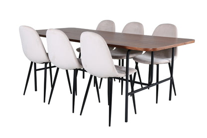 Uno & Polar Rektangulært Spisebord 200 x 90 Natur + Spisebordsstol 2-pak Beige