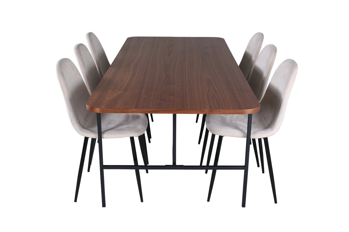 Uno & Polar Rektangulært Spisebord 200 x 90 Natur + Spisebordsstol 2-pak Beige