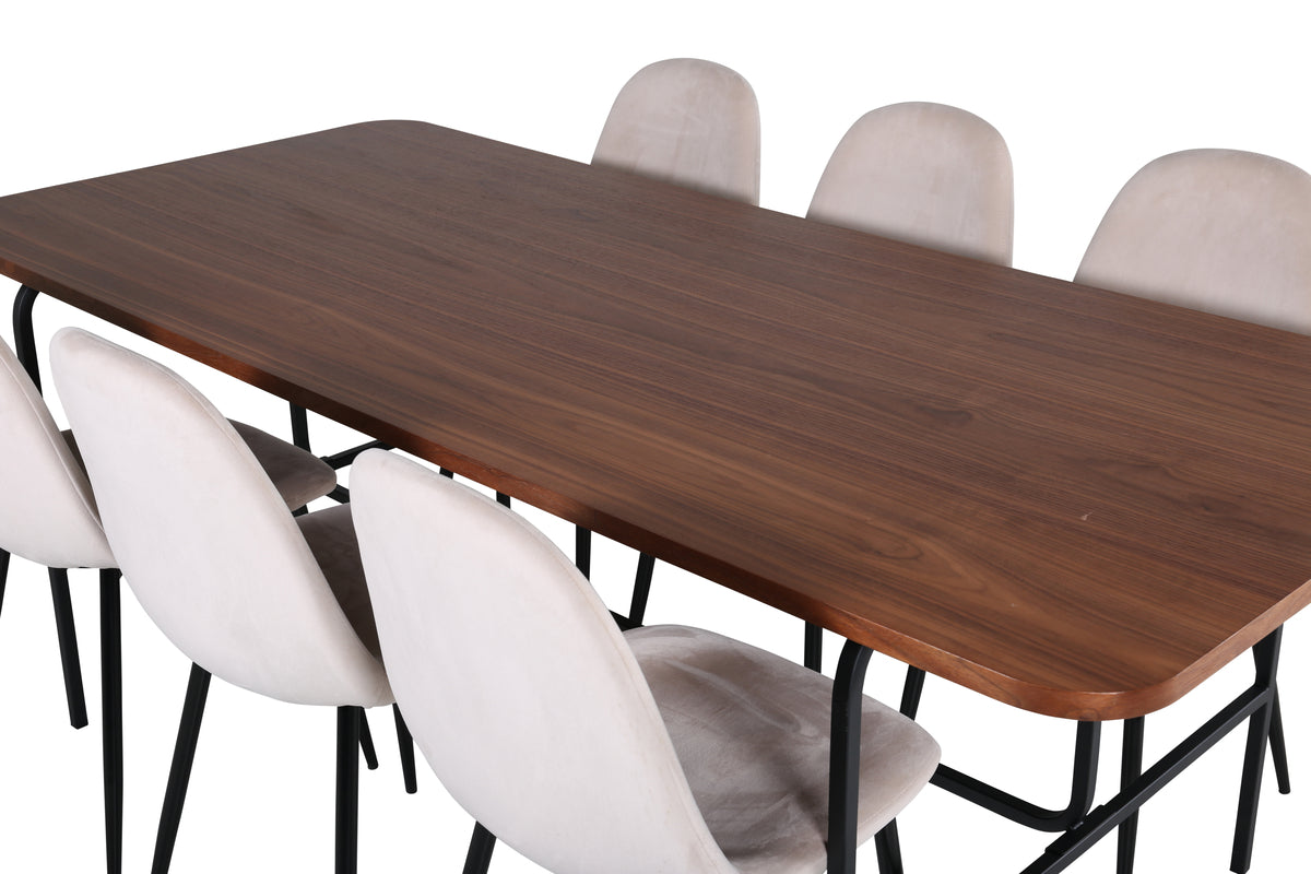 Uno & Polar Rektangulært Spisebord 200 x 90 Natur + Spisebordsstol 2-pak Beige