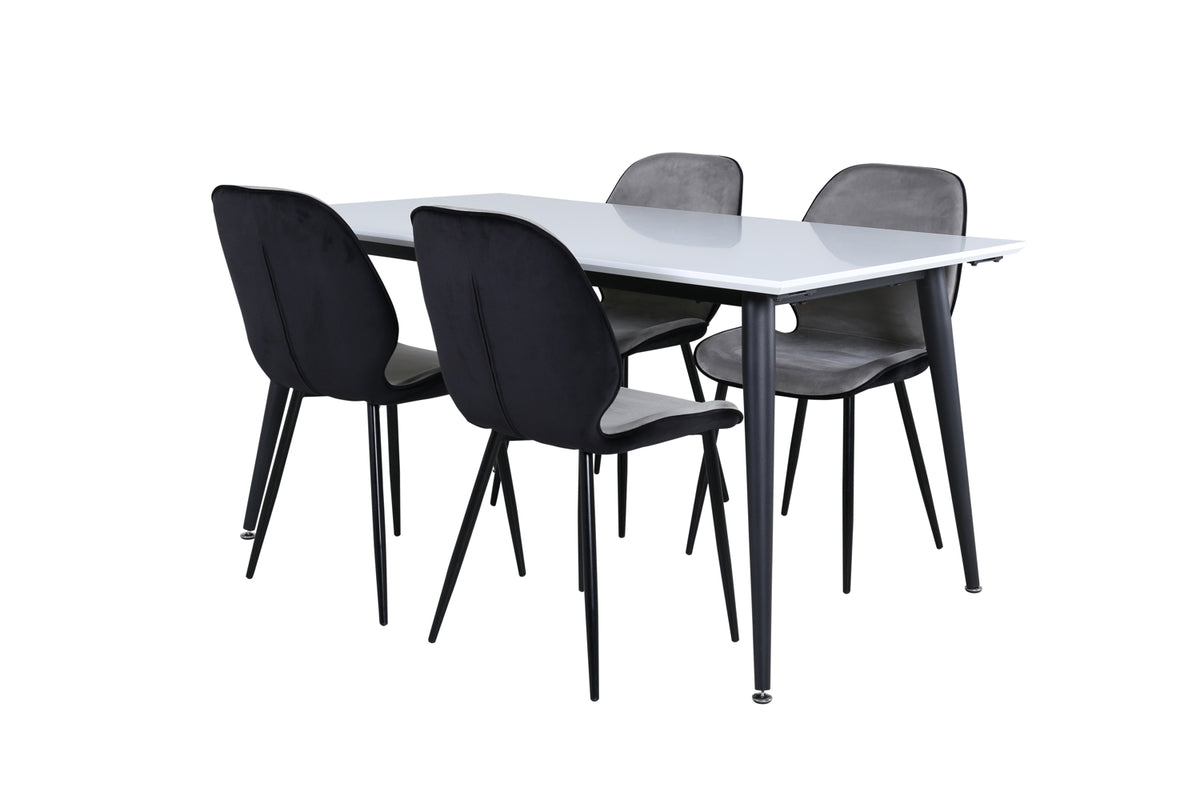 Emma & Jimmy Spisebænk 2-pak Grå + Rektangulært Spisebord 150 x 90 Hvid