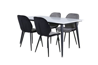 Emma & Jimmy Spisebænk 2-pak Grå + Rektangulært Spisebord 150 x 90 Hvid