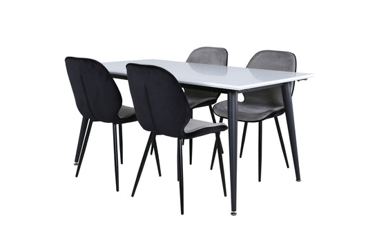 Emma & Jimmy Spisebænk 2-pak Grå + Rektangulært Spisebord 150 x 90 Hvid