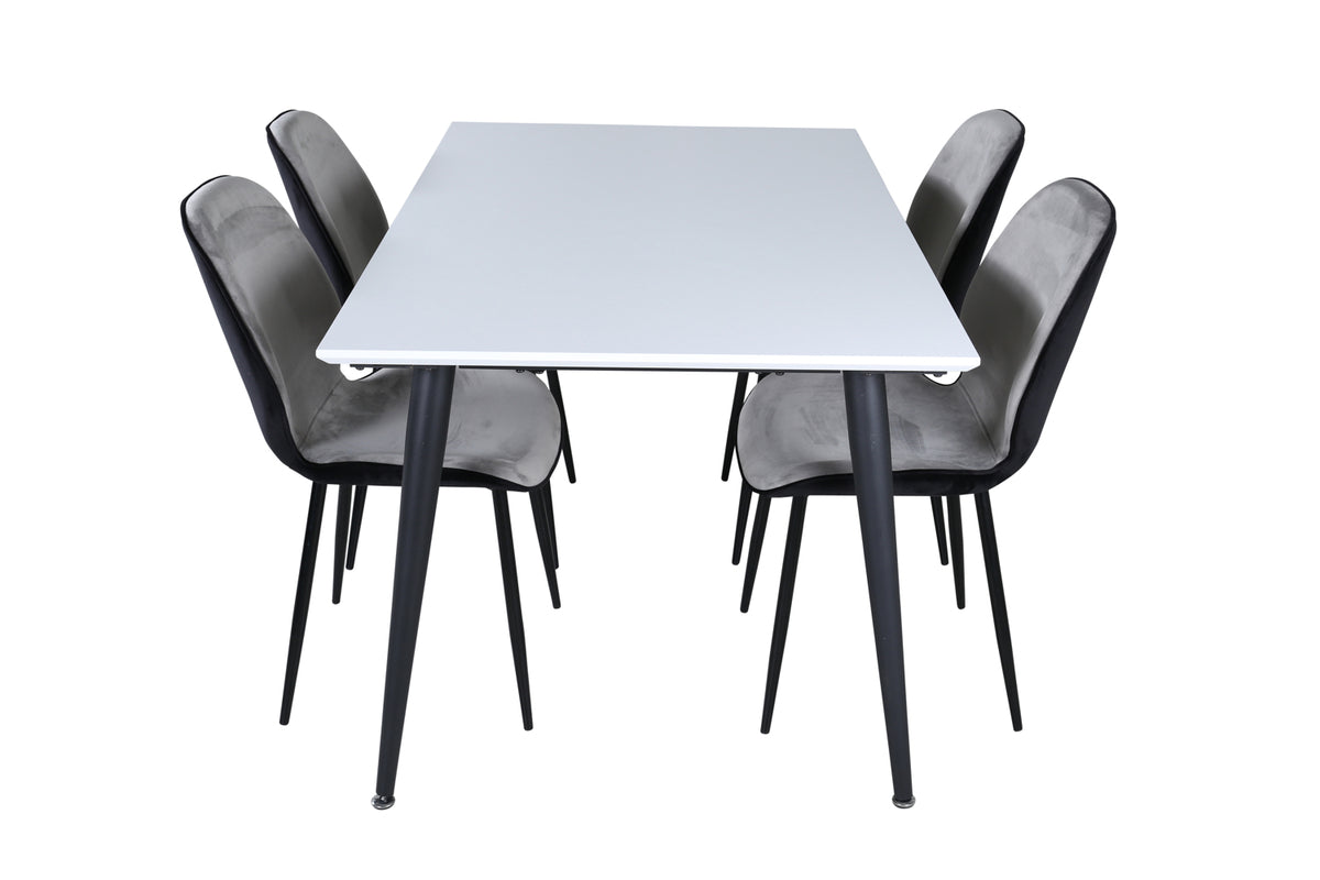 Emma & Jimmy Spisebænk 2-pak Grå + Rektangulært Spisebord 150 x 90 Hvid