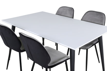 Emma & Jimmy Spisebænk 2-pak Grå + Rektangulært Spisebord 150 x 90 Hvid