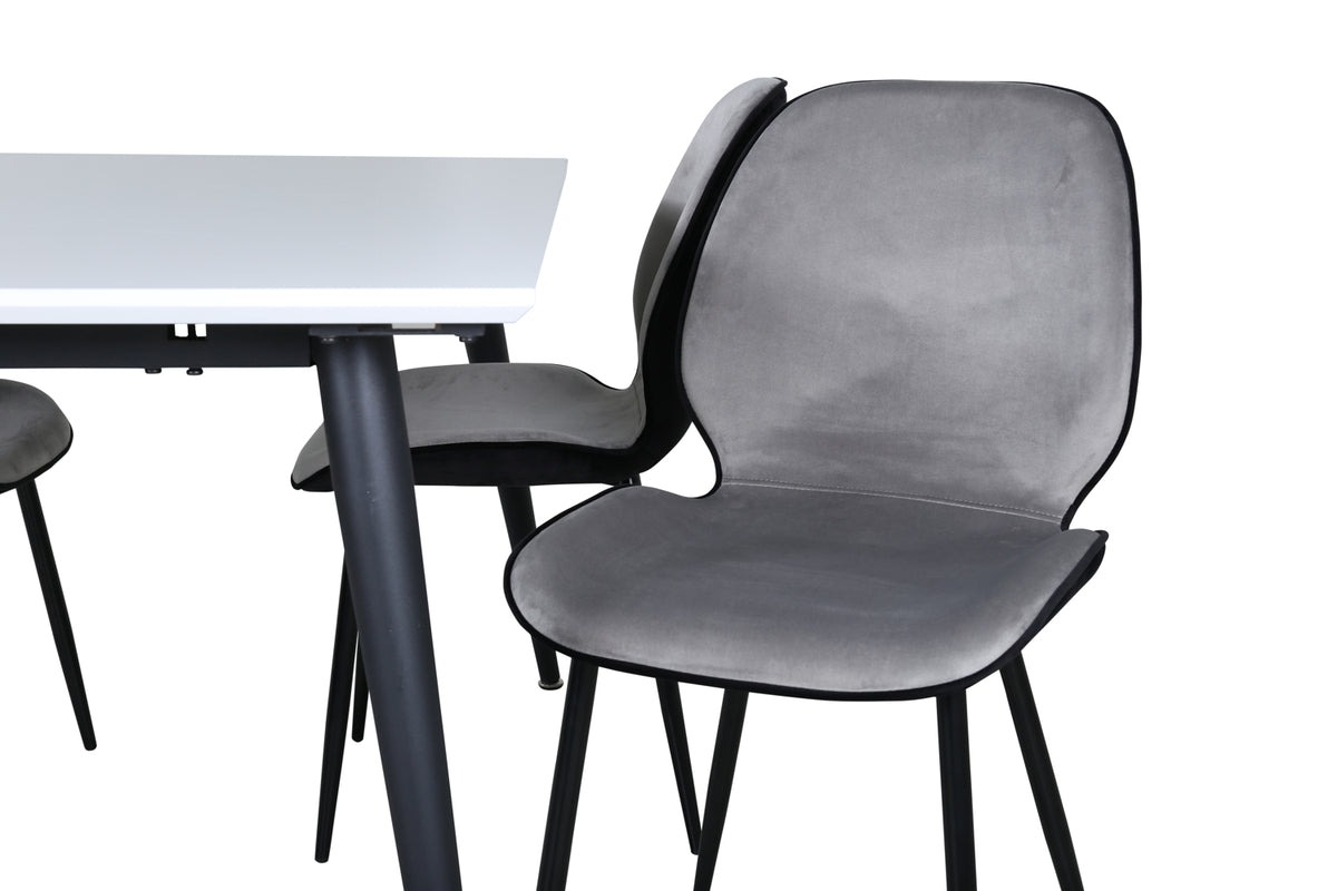 Emma & Jimmy Spisebænk 2-pak Grå + Rektangulært Spisebord 150 x 90 Hvid