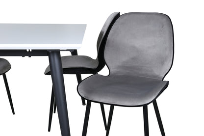 Emma & Jimmy Spisebænk 2-pak Grå + Rektangulært Spisebord 150 x 90 Hvid