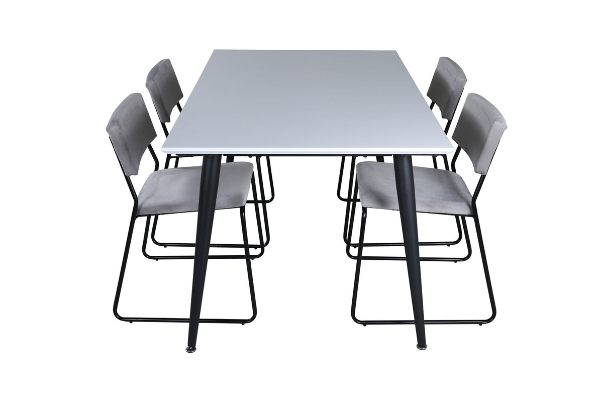 Jimmy & Kenth Rektangulært Spisebord 150 x 90 Hvid + Spisebænk 2-pak Grå