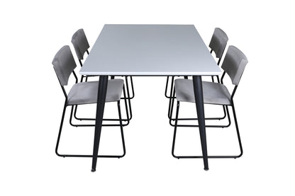 Jimmy & Kenth Rektangulært Spisebord 150 x 90 Hvid + Spisebænk 2-pak Grå