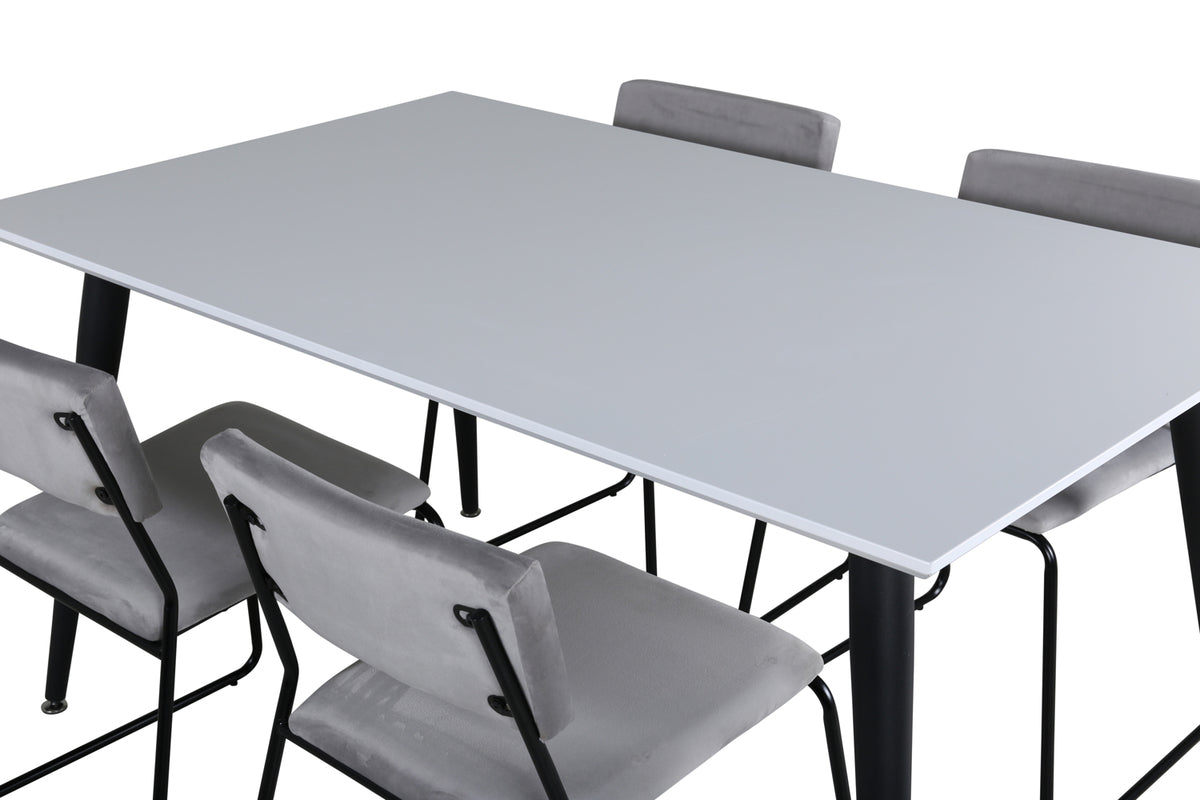 Jimmy & Kenth Rektangulært Spisebord 150 x 90 Hvid + Spisebænk 2-pak Grå