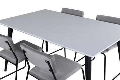 Jimmy & Kenth Rektangulært Spisebord 150 x 90 Hvid + Spisebænk 2-pak Grå