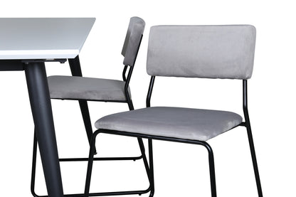 Jimmy & Kenth Rektangulært Spisebord 150 x 90 Hvid + Spisebænk 2-pak Grå