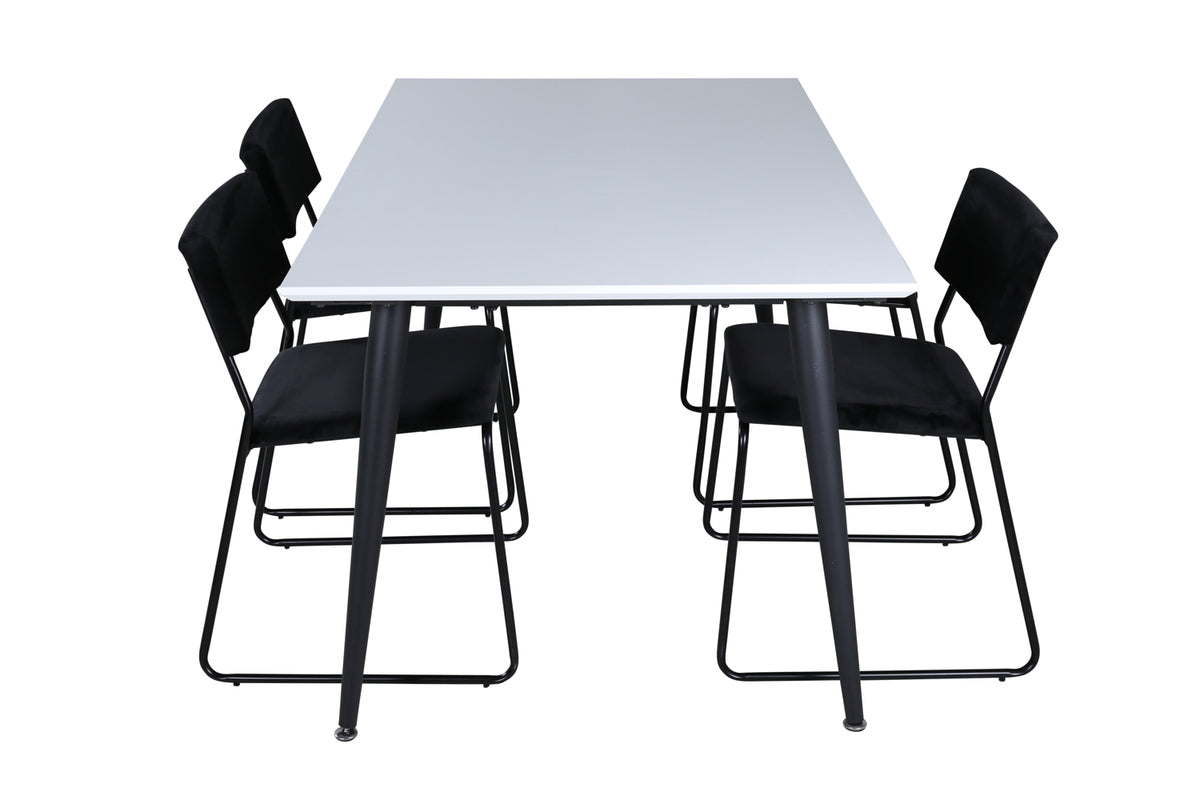 Jimmy & Kenth Rektangulært Spisebord 150 x 90 Hvid + Spisebænk 2-pak Sort