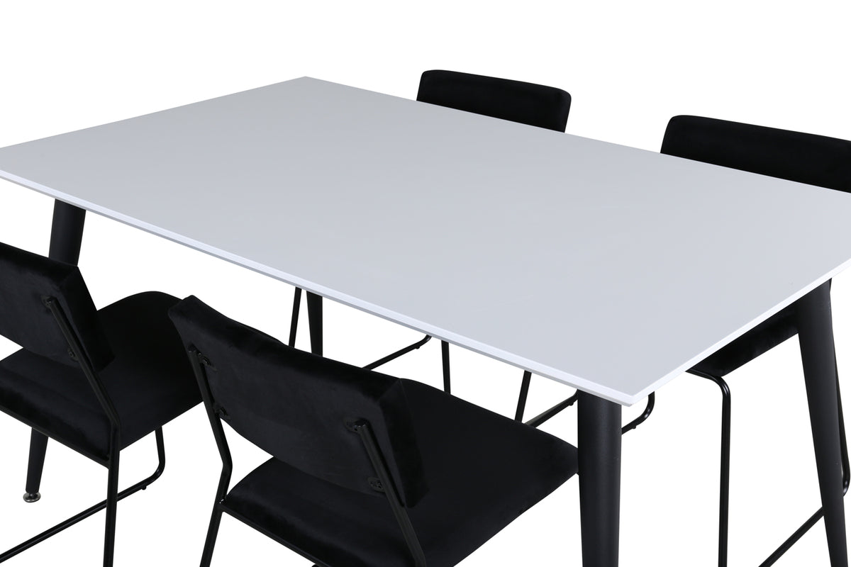 Jimmy & Kenth Rektangulært Spisebord 150 x 90 Hvid + Spisebænk 2-pak Sort