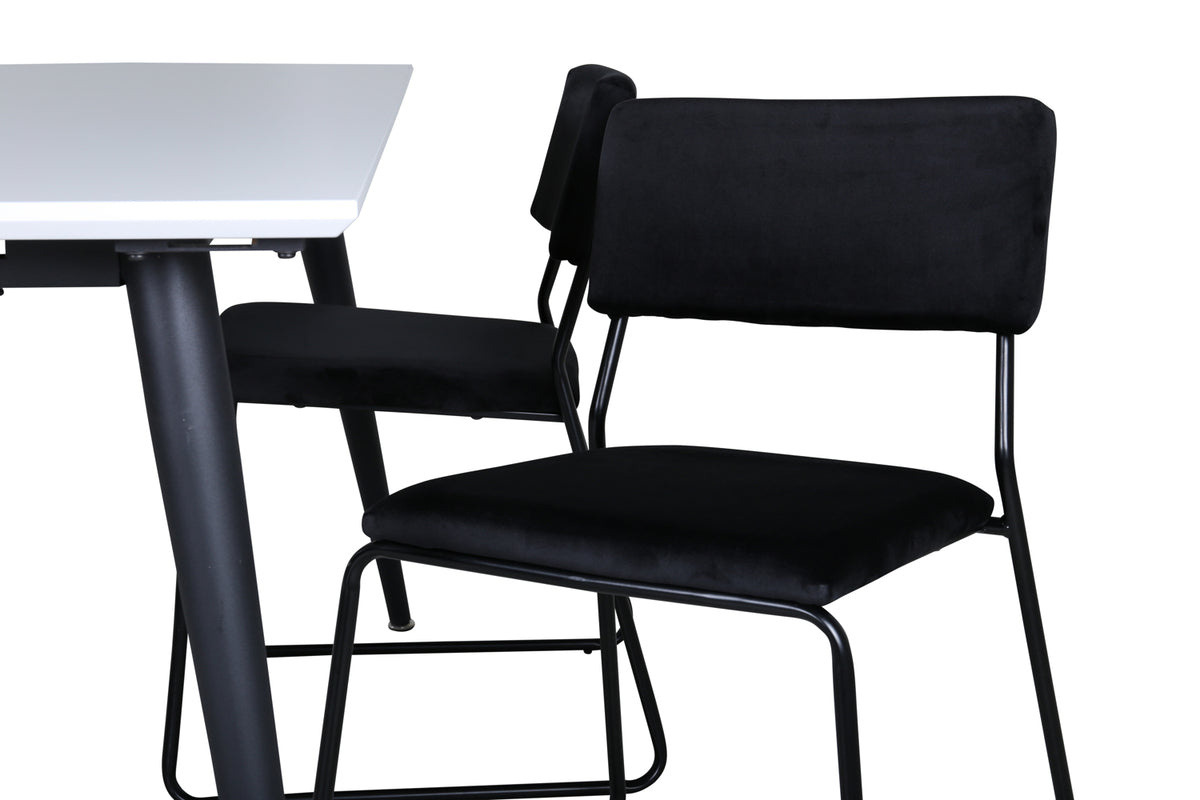 Jimmy & Kenth Rektangulært Spisebord 150 x 90 Hvid + Spisebænk 2-pak Sort