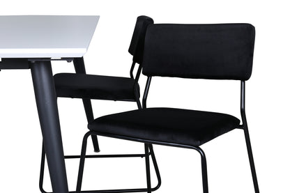 Jimmy & Kenth Rektangulært Spisebord 150 x 90 Hvid + Spisebænk 2-pak Sort