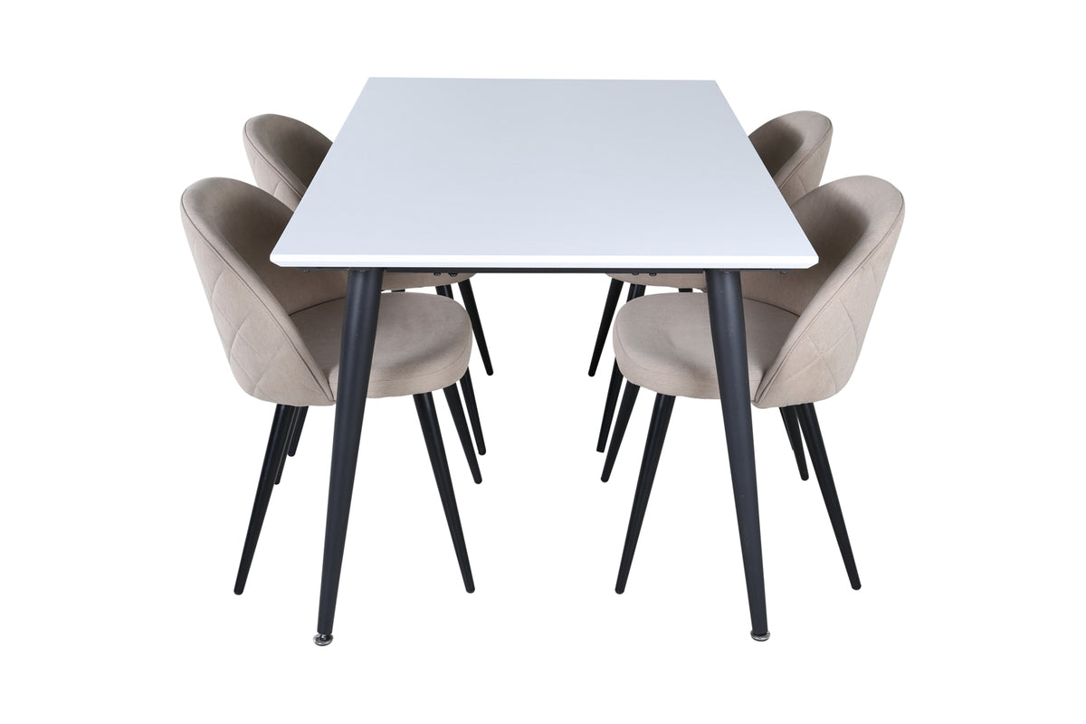 Jimmy & Velvet Rektangulært Spisebord 150 x 90 Hvid + Spisebænk 2-pak Beige