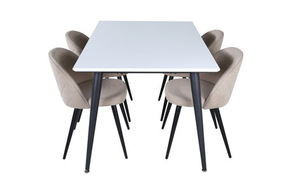 Jimmy & Velvet Rektangulært Spisebord 150 x 90 Hvid + Spisebænk 2-pak Beige