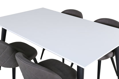 Jimmy & Velvet Rektangulært Spisebord 150 x 90 Hvid + Spisebænk 2-pak Grå