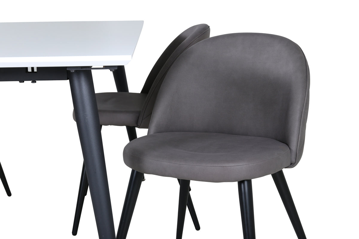 Jimmy & Velvet Rektangulært Spisebord 150 x 90 Hvid + Spisebænk 2-pak Grå