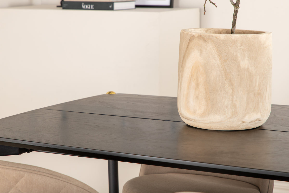 Pelle & Velvet Rektangulært Spisebord 190 x 90 Sort + Spisebænk 2-pak Beige