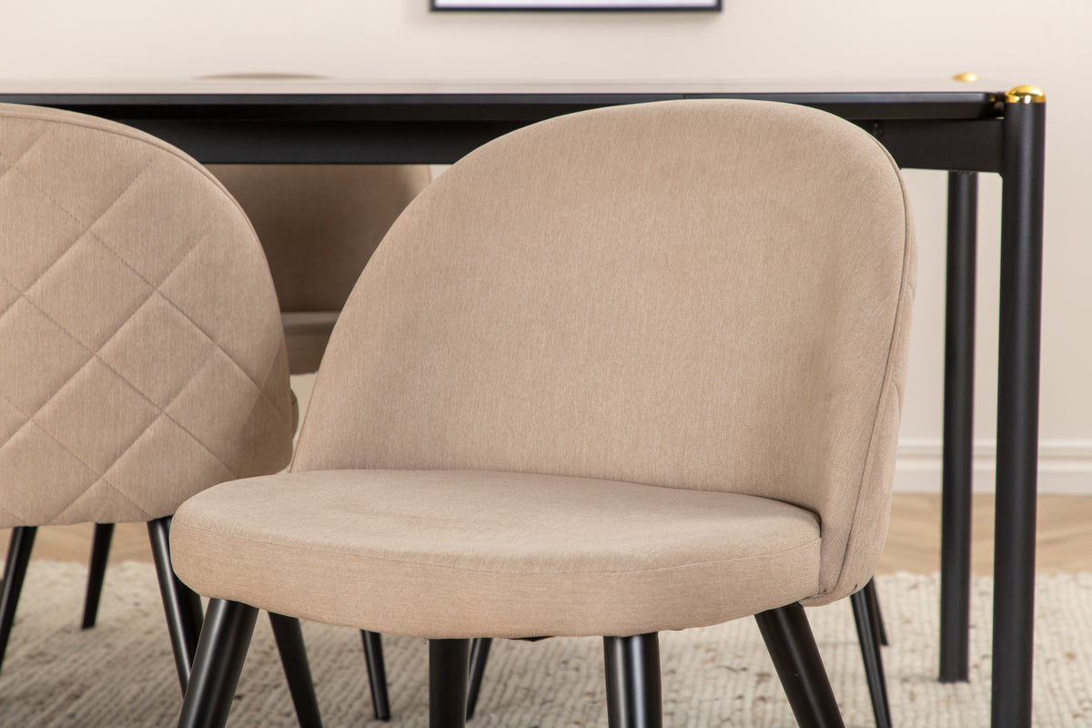 Pelle & Velvet Rektangulært Spisebord 190 x 90 Sort + Spisebænk 2-pak Beige