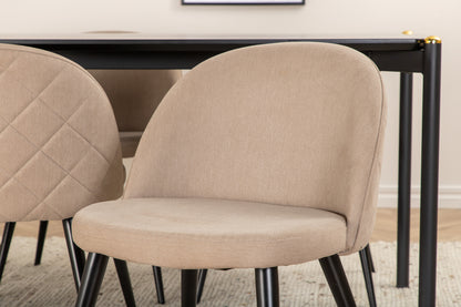 Pelle & Velvet Rektangulært Spisebord 190 x 90 Sort + Spisebænk 2-pak Beige