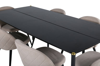 Pelle & Velvet Rektangulært Spisebord 190 x 90 Sort + Spisebænk 2-pak Beige