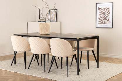 Pelle & Velvet Rektangulært Spisebord 190 x 90 Sort + Spisebordsstol 2-pak Beige