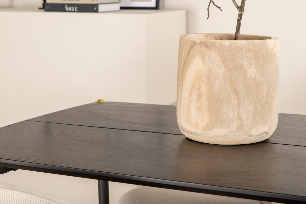 Pelle & Velvet Rektangulært Spisebord 190 x 90 Sort + Spisebordsstol 2-pak Creme