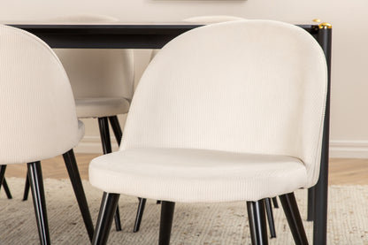 Pelle & Velvet Rektangulært Spisebord 190 x 90 Sort + Spisebordsstol 2-pak Creme