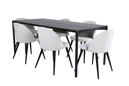Pelle & Velvet Rektangulært Spisebord 190 x 90 Sort + Spisebordsstol 2-pak Creme