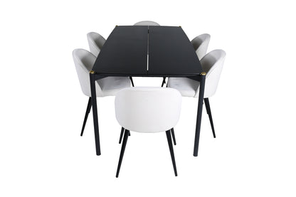 Pelle & Velvet Rektangulært Spisebord 190 x 90 Sort + Spisebordsstol 2-pak Creme