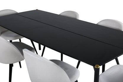 Pelle & Velvet Rektangulært Spisebord 190 x 90 Sort + Spisebordsstol 2-pak Creme