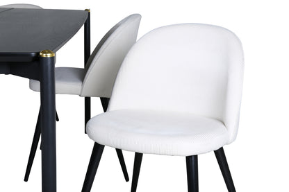 Pelle & Velvet Rektangulært Spisebord 190 x 90 Sort + Spisebordsstol 2-pak Creme