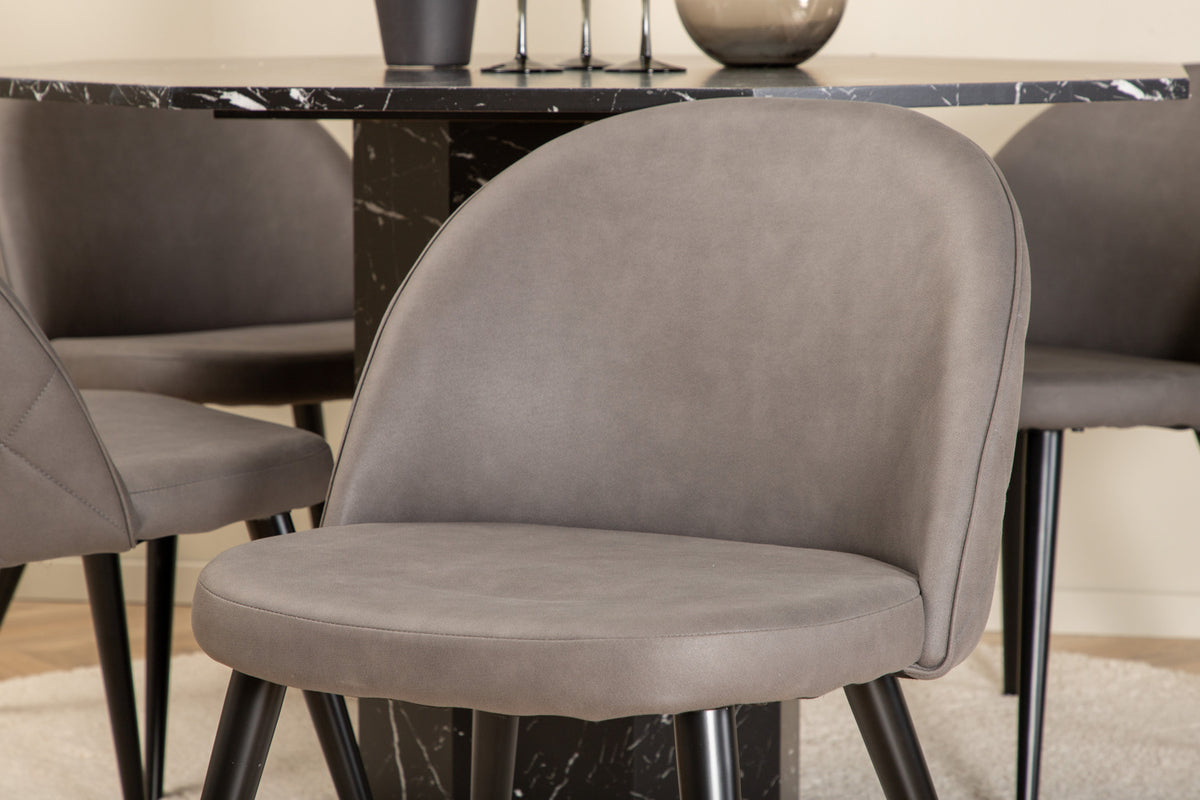 Marbs & Velvet Rundt Spisebord ⌀110 Sort + Spisebordsstol 2-pak Grå