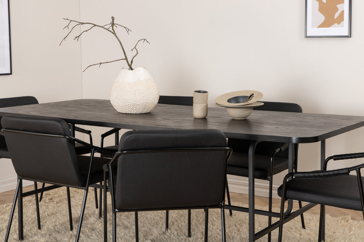 Tvist & Uno spisebordsstol 2-pak sort + rektangulært spisebord 200 x 90 sort