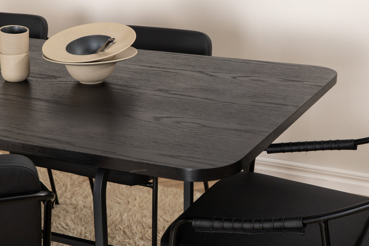 Tvist & Uno spisebordsstol 2-pak sort + rektangulært spisebord 200 x 90 sort