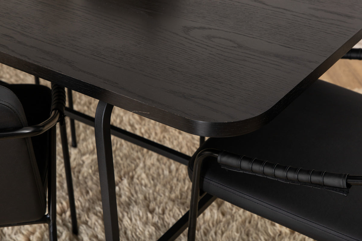 Tvist & Uno spisebordsstol 2-pak sort + rektangulært spisebord 200 x 90 sort